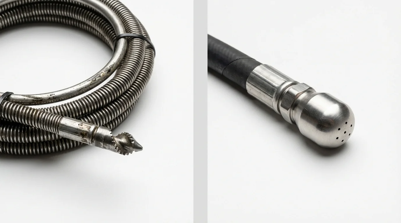 Drain snake cable and hydro jetting nozzle used for drain cleaning in Brooklyn, MI