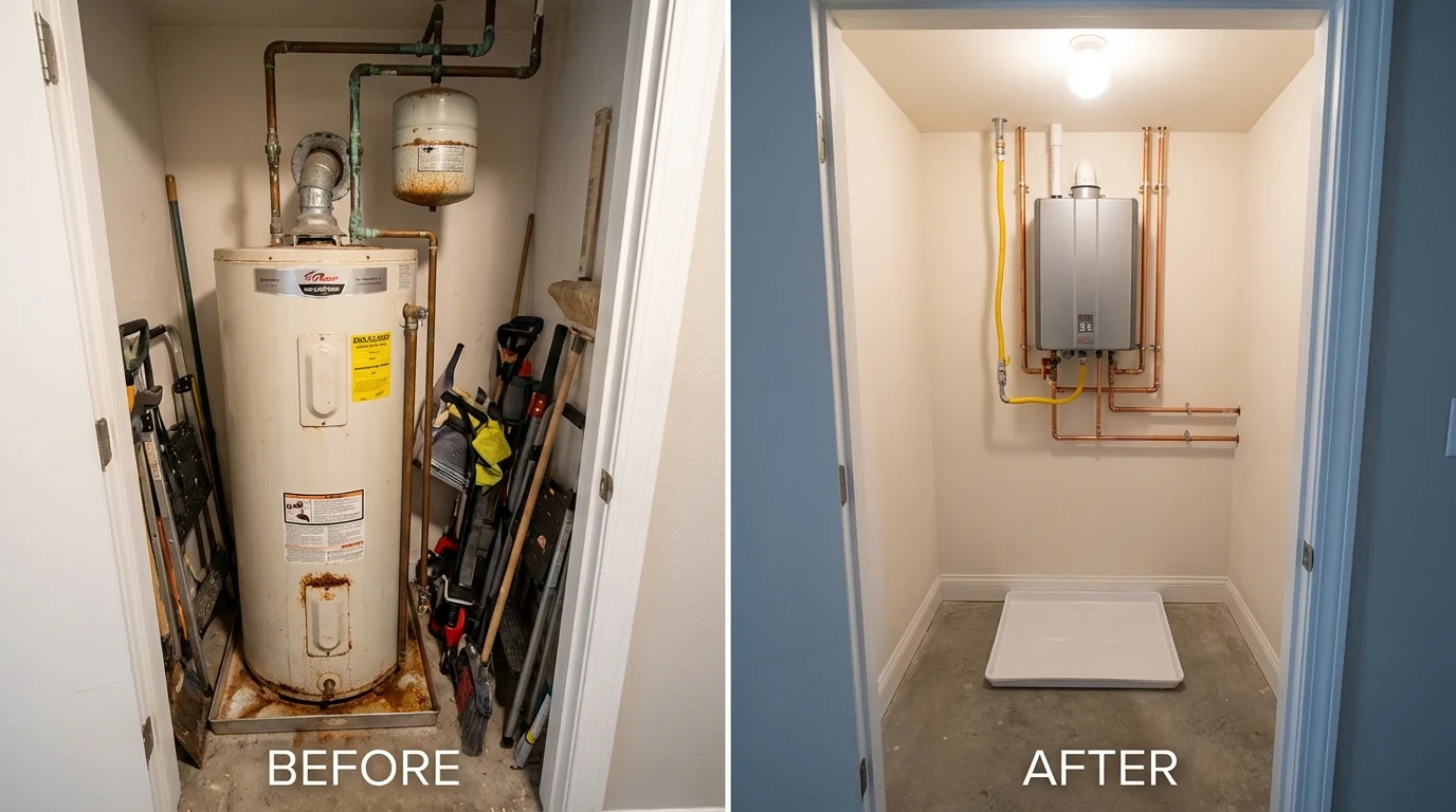 Tank water heater versus wall-mounted tankless unit comparison for Brooklyn, MI homeowners